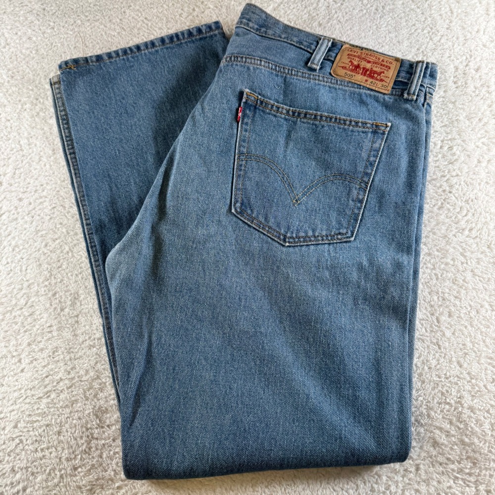 Levi's 505 Jeans Mens 42x30 Blue Excellent Straight Fit Denim Pants Y2K